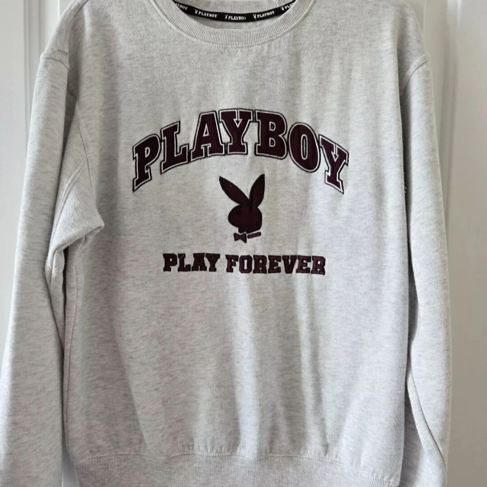 Playboy Bunny Logo Unisex Size Small Play Forever Embroidered Crewneck Sweater